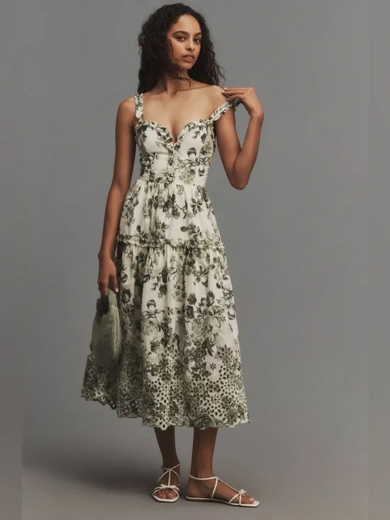 Anthropologie Sleeveless Sweetheart A-Line Midi Dress Size Large - Picture 1 of 11